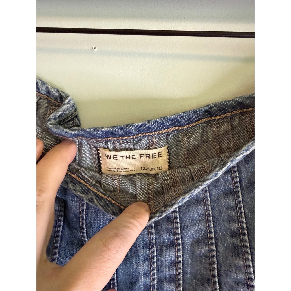 NWT Free People Peyton Pintuck Denim Midi Skirt California Coast Blue Size 12 - Picture 3 of 7